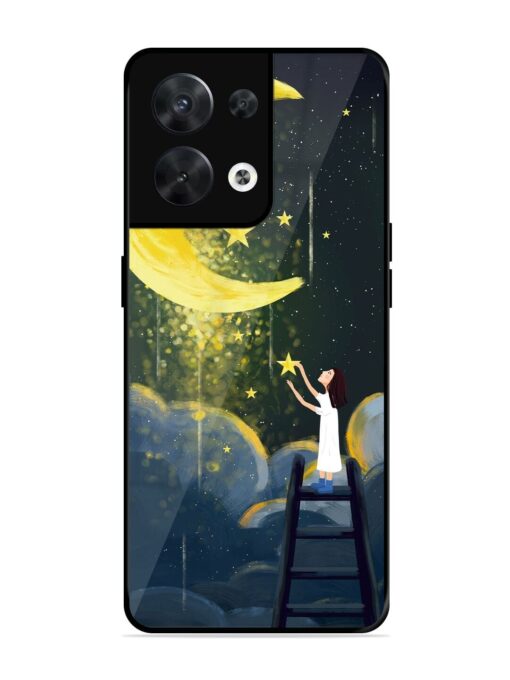 Moonlight Healing Night Illustration Glossy Metal TPU Phone Cover for Oppo Reno 8 (5G)