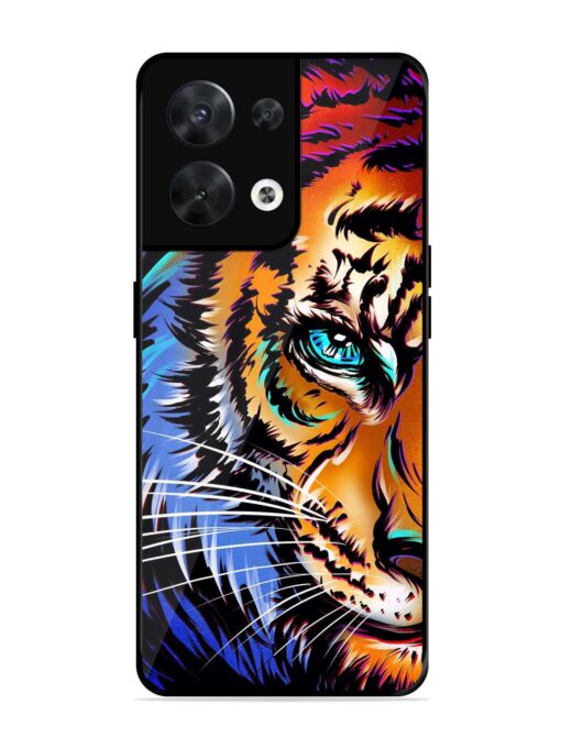 Colorful Lion Art Glossy Metal Phone Cover for Oppo Reno 8 (5G)