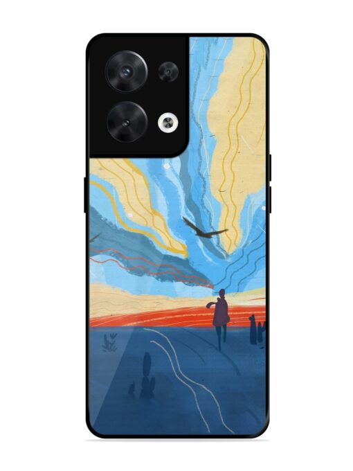 Minimal Abstract Landscape Glossy Metal Phone Cover for Oppo Reno 8 (5G) Zapvi