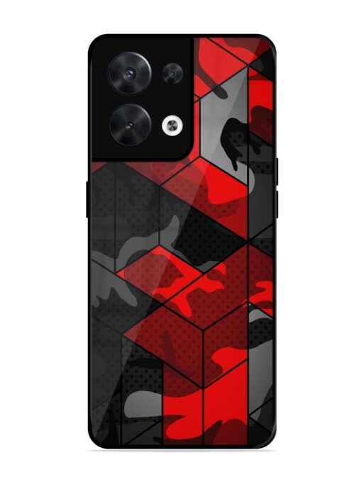 Royal Red Camouflage Pattern Glossy Metal Phone Cover for Oppo Reno 8 (5G) Zapvi