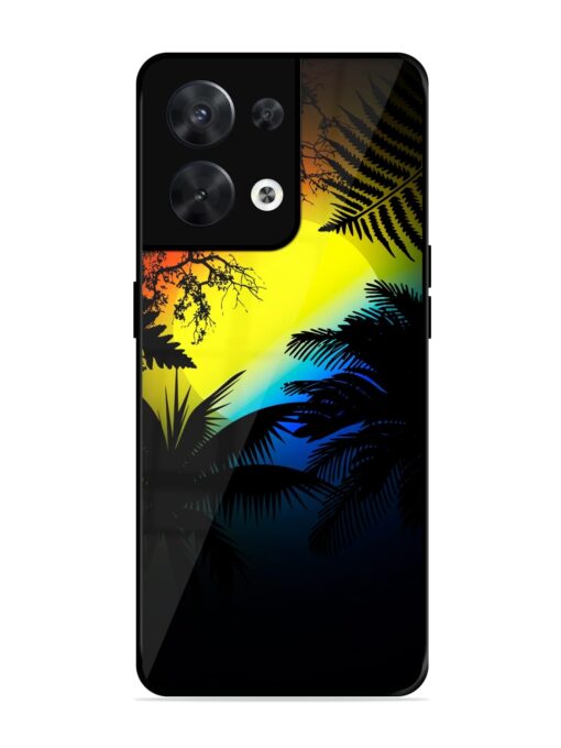 Colorful Sunset With Palm Trees Glossy Metal Phone Cover for Oppo Reno 8 (5G)