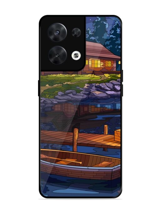 Village Night Scene Glossy Metal Phone Cover for Oppo Reno 8 (5G) Zapvi