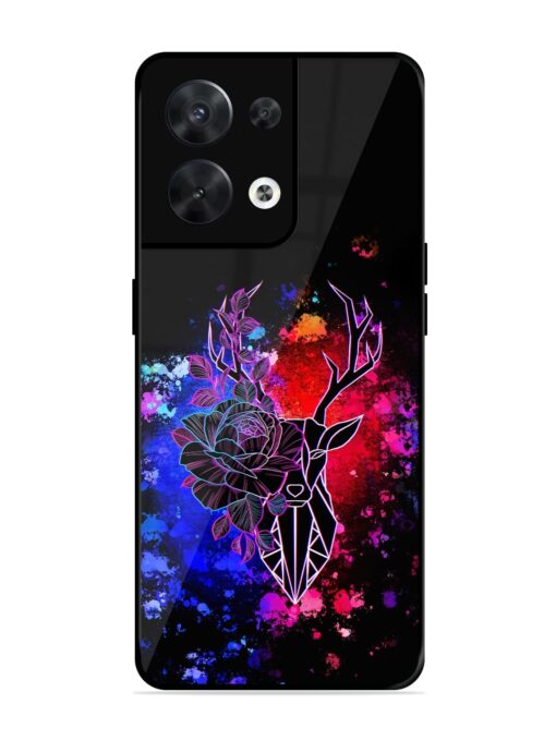 Floral Deer Art Glossy Metal Phone Cover for Oppo Reno 8 (5G)