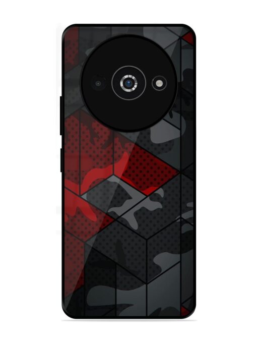 Red And Grey Pattern Glossy Metal Phone Cover for Poco C61