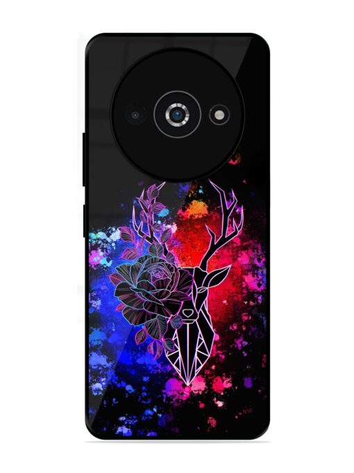 Floral Deer Art Glossy Metal Phone Cover for Poco C61