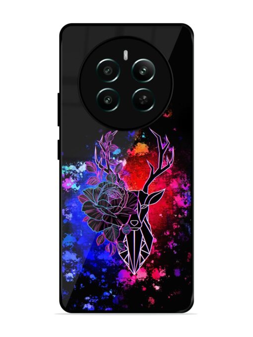 Floral Deer Art Glossy Metal Phone Cover for Realme 12 Plus (5G)