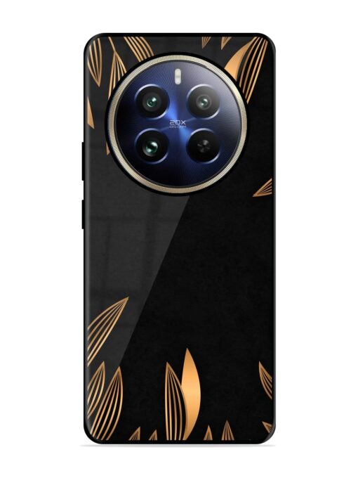 Golden Leaf Pattern Glossy Metal Phone Cover for Realme 12 Pro Plus (5G)