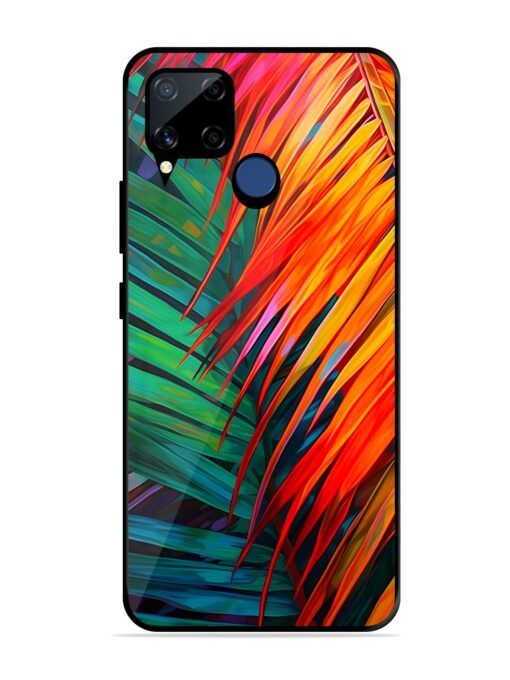 Painted Tropical Leaves Glossy Metal Phone Cover for Realme C15 Zapvi