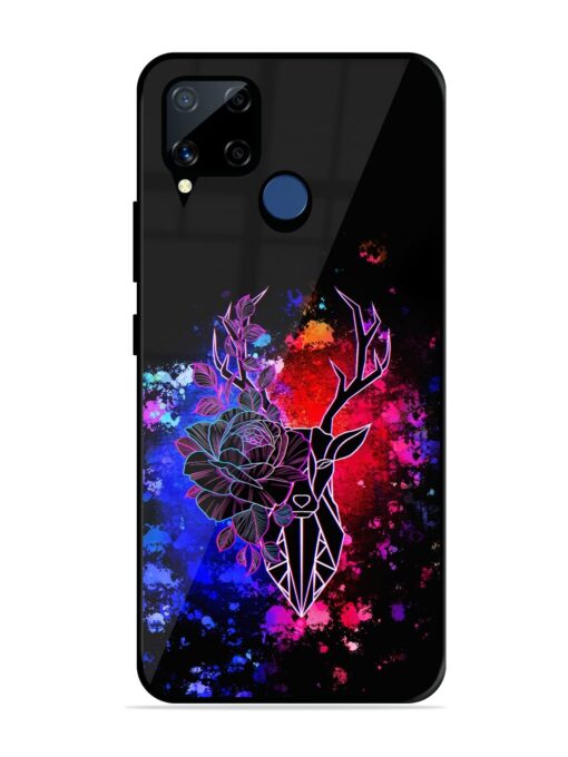 Floral Deer Art Glossy Metal Phone Cover for Realme C15 Zapvi