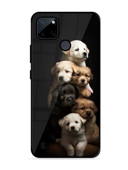 Cute Baby Dogs Glossy Metal Phone Cover for Realme C21Y