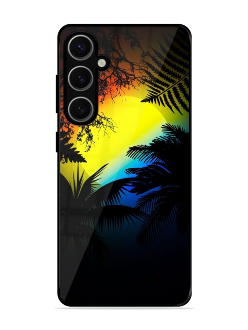 Colorful Sunset With Palm Trees Glossy Metal Phone Cover for Samsung Galaxy S24 Plus (5G) Zapvi