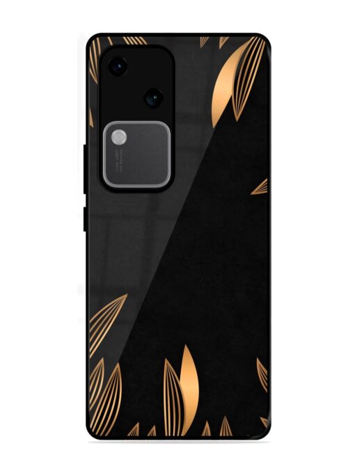 Golden Leaf Pattern Glossy Metal Phone Cover for Vivo V30 (5G)