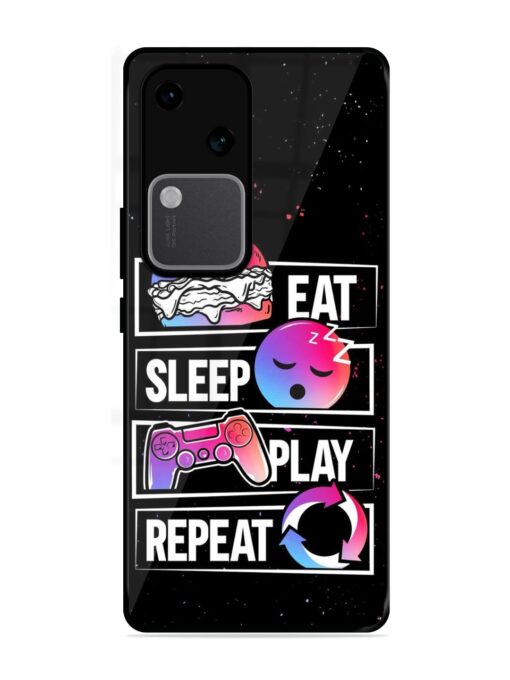 Eat Sleep Play Repeat Glossy Metal Phone Cover for Vivo V30 (5G)