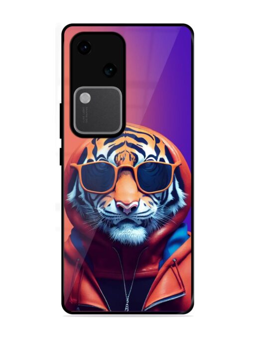 Tiger Animation Glossy Metal Phone Cover for Vivo V30 (5G)