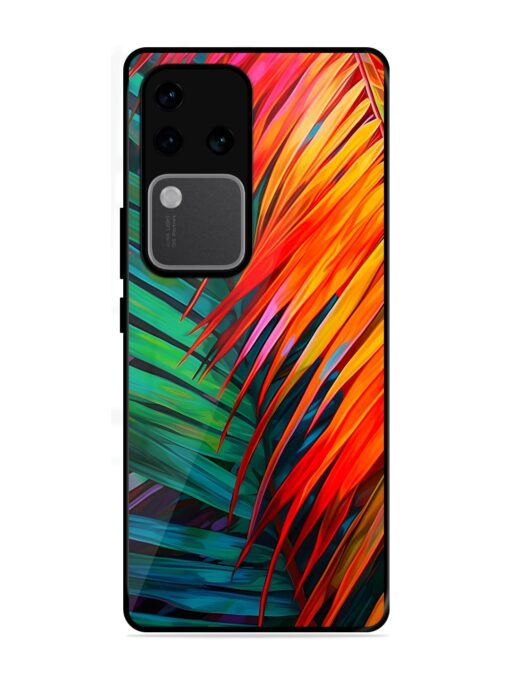 Painted Tropical Leaves Glossy Metal Phone Cover for Vivo V30 Pro (5G) Zapvi