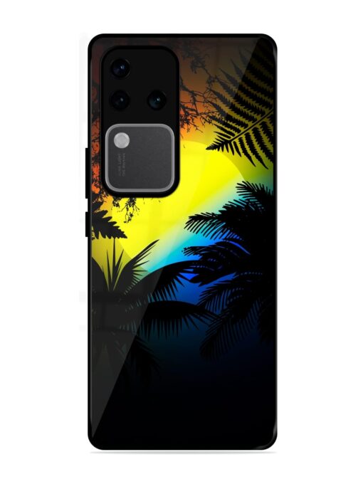 Colorful Sunset With Palm Trees Glossy Metal Phone Cover for Vivo V30 Pro (5G) Zapvi