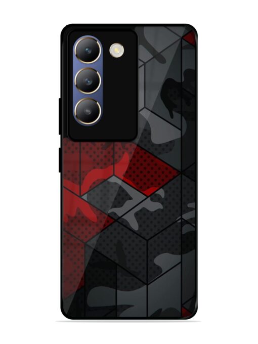 Red And Grey Pattern Glossy Metal Phone Cover for Vivo Y200E (5G) Zapvi