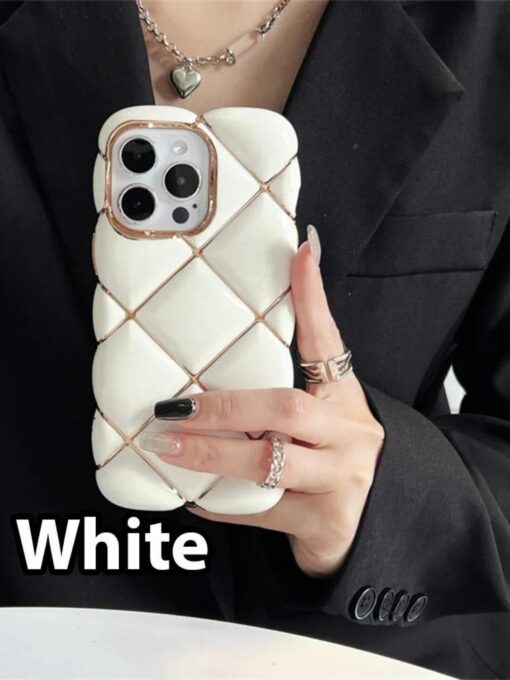 Luxury Quilted Case with Gold Accents for Apple Iphone 15 Pro (WHITE) Zapvi