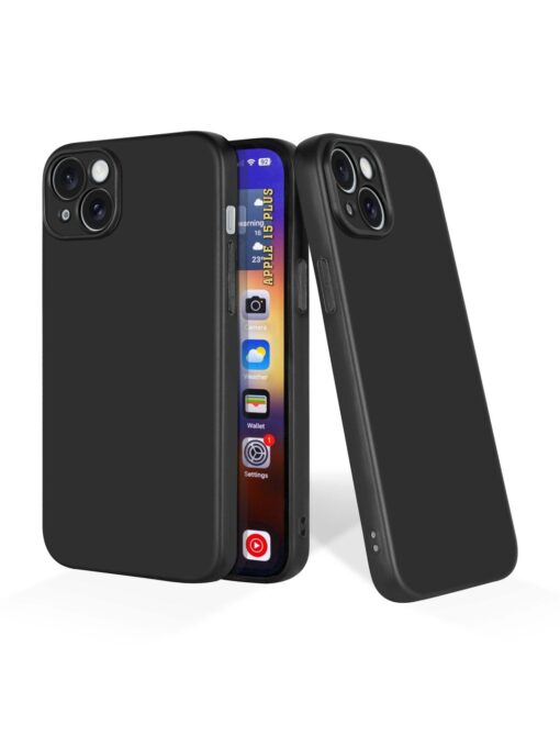 Plain Black Soft Silicone Case for Apple Iphone 15 Plus Zapvi