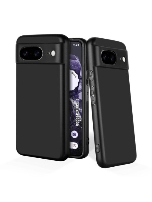 Plain Black Soft Silicone Case for Google Pixel 8 Zapvi