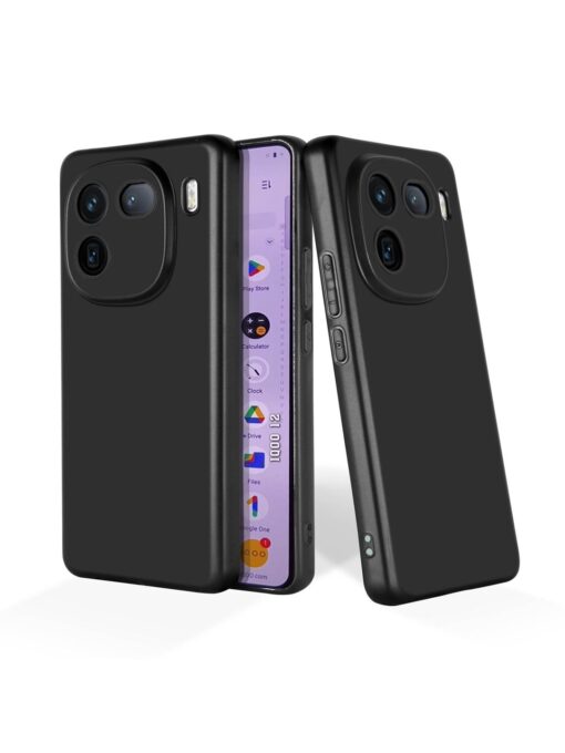 Plain Black Soft Silicone Case for Iqoo 12 (5G) Zapvi