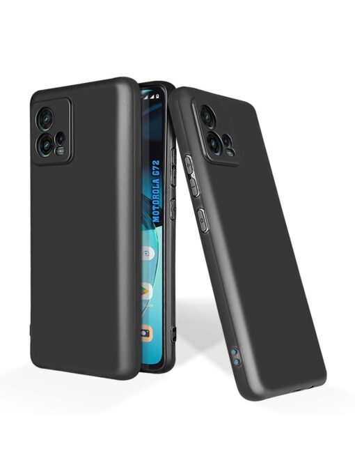 Plain Black Soft Silicone Case for Motorola Moto G72 Zapvi