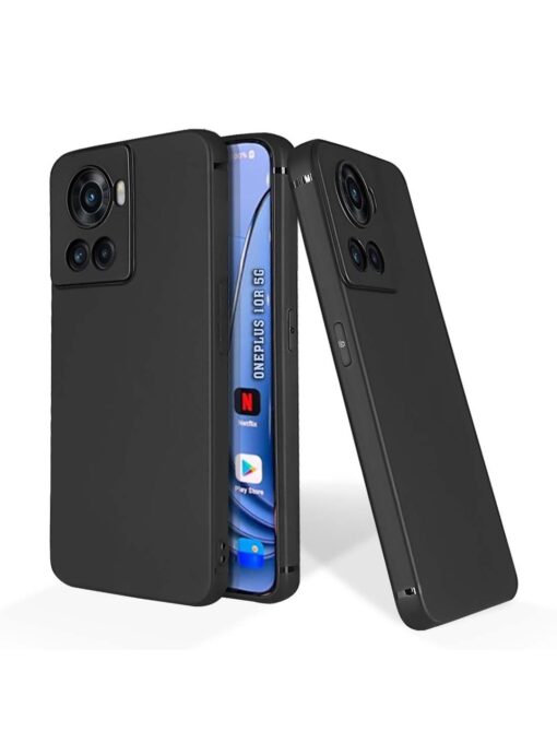 Plain Black Soft Silicone Case for Oneplus 10R (5G) Zapvi