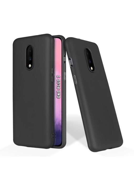 Plain Black Soft Silicone Case for Oneplus 7 Zapvi