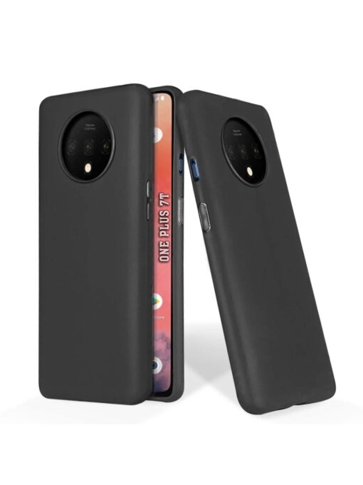 Plain Black Soft Silicone Case for Oneplus 7T Zapvi