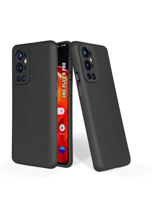 Plain Black Soft Silicone Case for Oneplus 9 Pro (5G) Zapvi