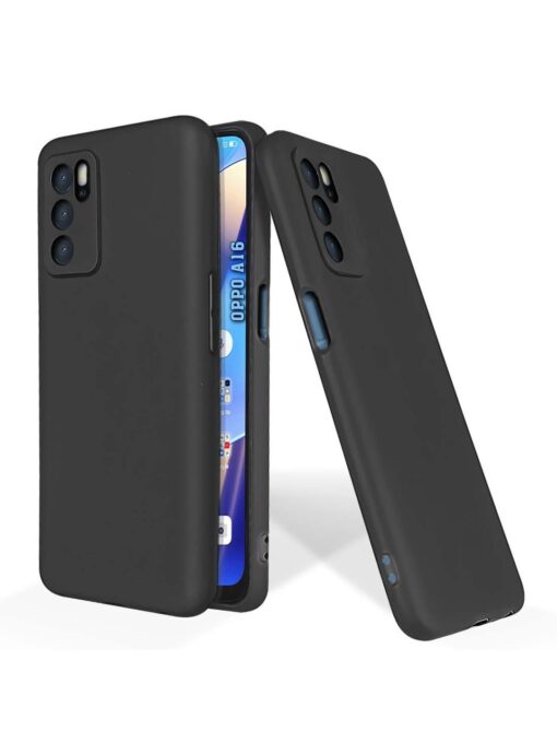 Plain Black Soft Silicone Case for Oppo A16 Zapvi