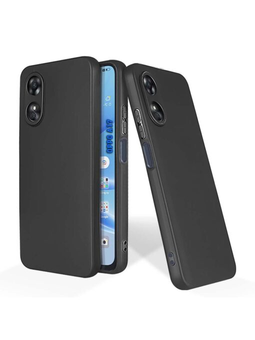 Plain Black Soft Silicone Case for Oppo A17 Zapvi