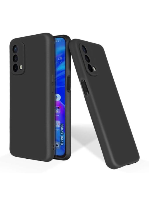 Plain Black Soft Silicone Case for Oppo A74 (5G) Zapvi