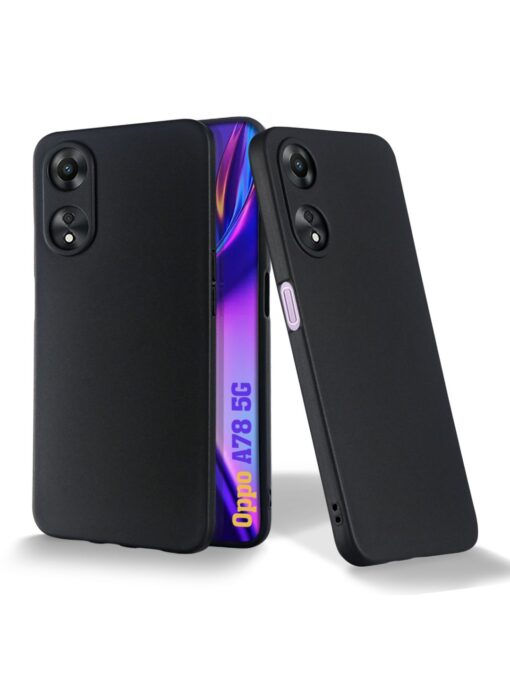 Plain Black Soft Silicone Case for Oppo A78 (5G) Zapvi