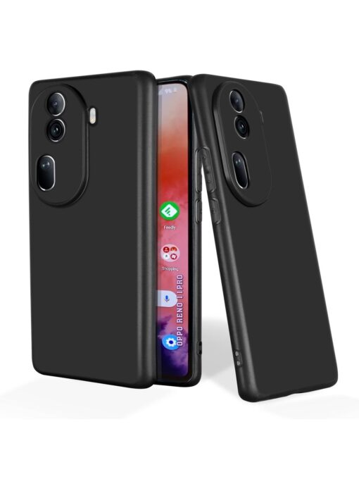 Plain Black Soft Silicone Case for Oppo Reno 11 Pro (5G) Zapvi