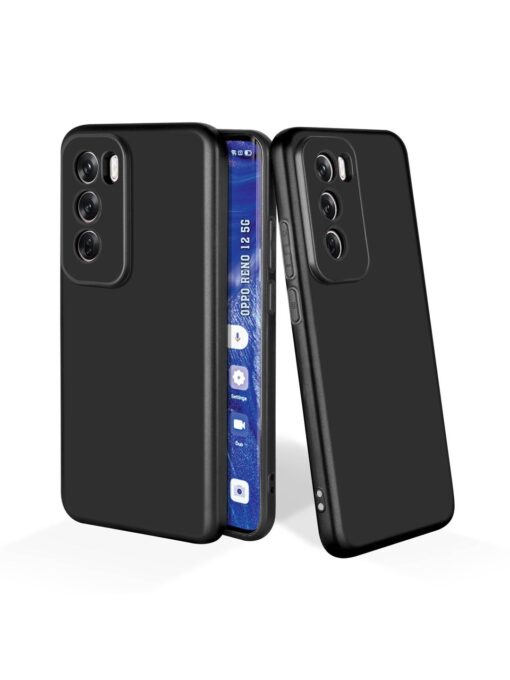 Plain Black Soft Silicone Case for Oppo Reno 12 (5G) Zapvi