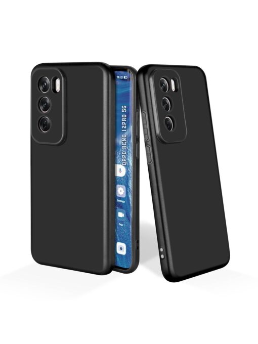 Plain Black Soft Silicone Case for Oppo Reno 12 Pro (5G) Zapvi