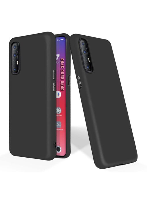 Plain Black Soft Silicone Case for Oppo Reno 3 Pro Zapvi