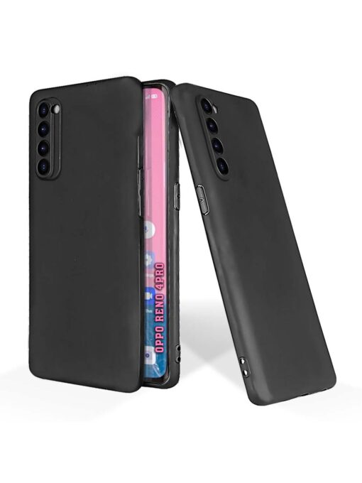 Plain Black Soft Silicone Case for Oppo Reno 4 Pro Zapvi