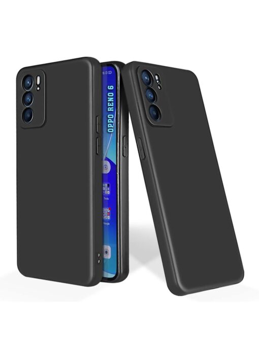 Plain Black Soft Silicone Case for Oppo Reno 6 (5G) Zapvi