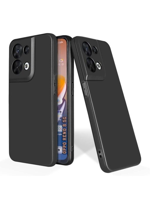 Plain Black Soft Silicone Case for Oppo Reno 8 (5G) Zapvi