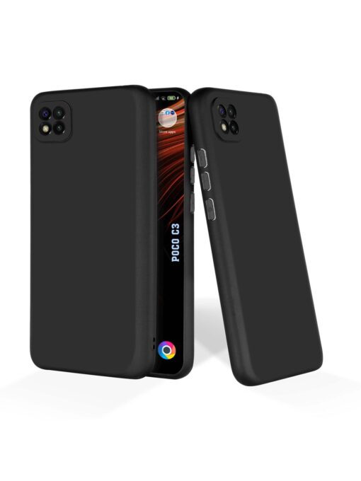 Plain Black Soft Silicone Case for Poco C3 Zapvi