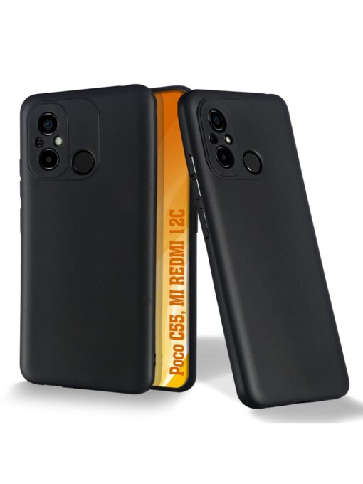 Plain Black Soft Silicone Case for Poco C55 Zapvi