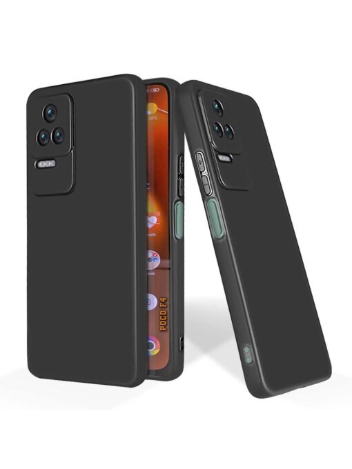 Plain Black Soft Silicone Case for Poco F4 (5G) Zapvi