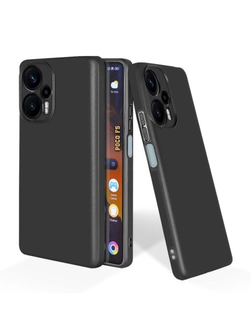 Plain Black Soft Silicone Case for Poco F5 (5G) Zapvi