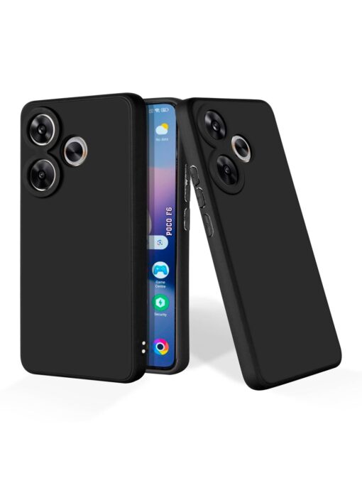 Plain Black Soft Silicone Case for Poco F6 (5G) Zapvi