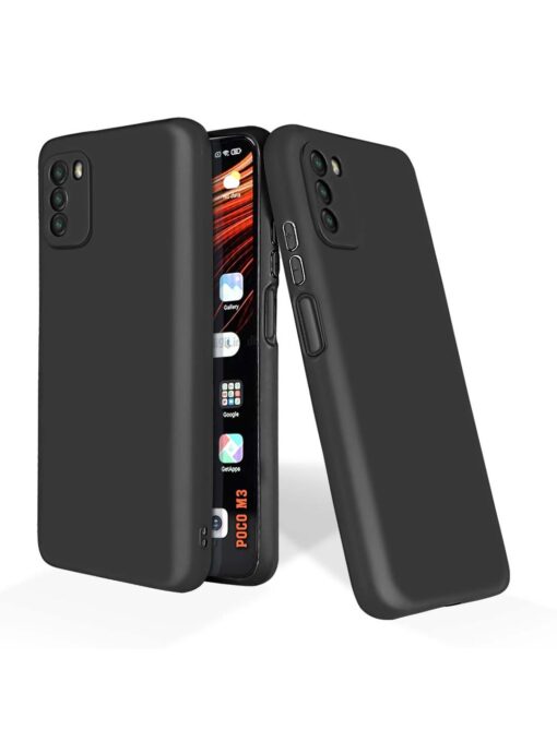 Plain Black Soft Silicone Case for Poco M3 Zapvi