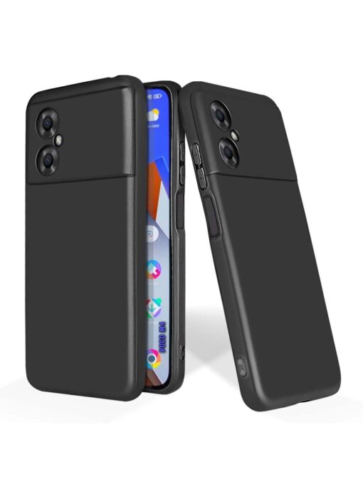 Plain Black Soft Silicone Case for Poco M4 (5G) Zapvi