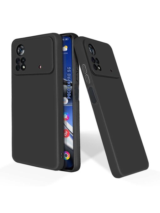 Plain Black Soft Silicone Case for Poco X4 Pro (5G) Zapvi