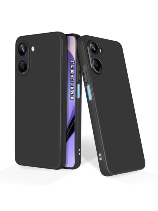 Plain Black Soft Silicone Case for Realme 10 Pro (5G) Zapvi